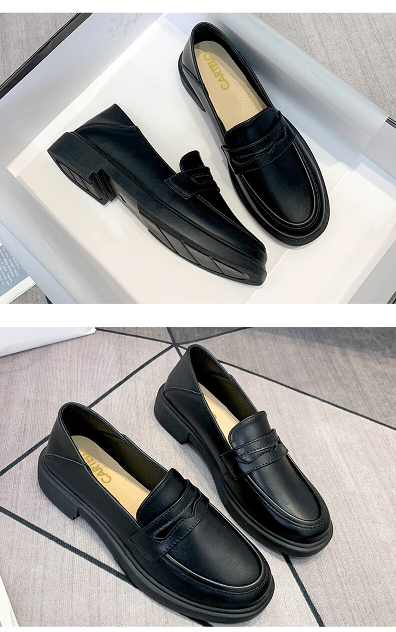 CARTELO Women's Slip-On Leather Shoes, Black British Style Loafers, KDLYJ-WF120, Black, Size 36 8