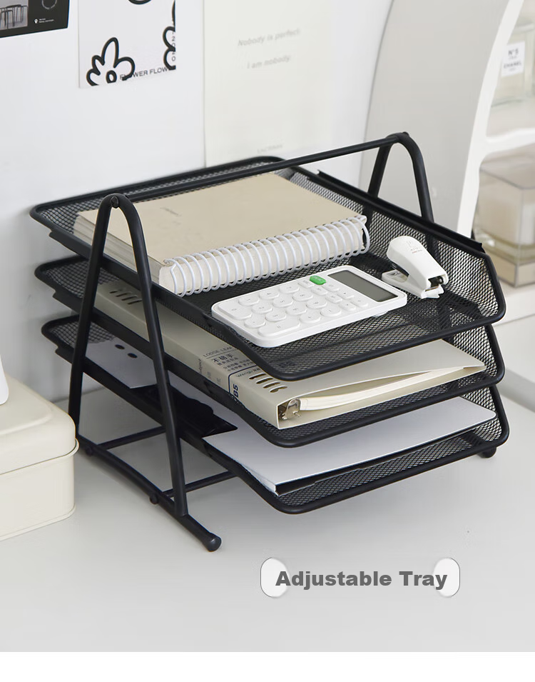 Sannianerban Metal File Organizer, Multi-Layer File Tray, Office Desktop Storage Rack, Metal Basket for Documents, File Organizer Shelf, Storage Rack, Four-Tier Black 4