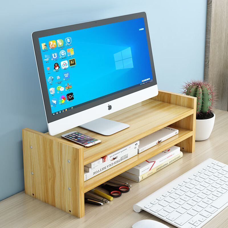Shuranjia Adjustable Height Computer Monitor Riser Stand, Dorm Office Desk Organizer Shelf, Cherry Wood Color 04