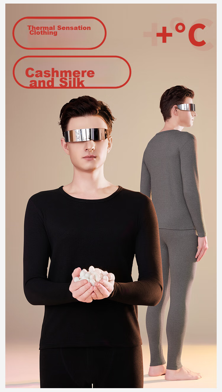 JOAE [Antibacterial And Anti-Mite] Anti-Static Cashmere Silk Men's Thin Thermal Underwear, German Wool Autumn Top And Pants Winter Set 3