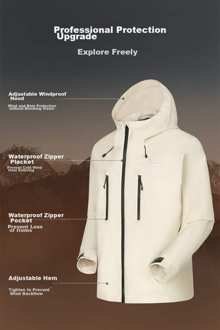 CAMEL Outdoor Waterproof Jacket, Single-Layer Coat, 31187 Flowing White, Men's XXXL 5