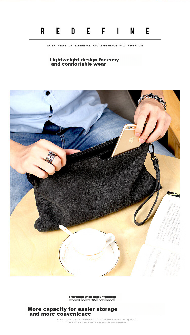 Pabojoe Men's Clutch, Top-Grain Leather Handbag, Fashionable Clasp Bag, Black Wristlet, Birthday Gift for Boyfriend 2