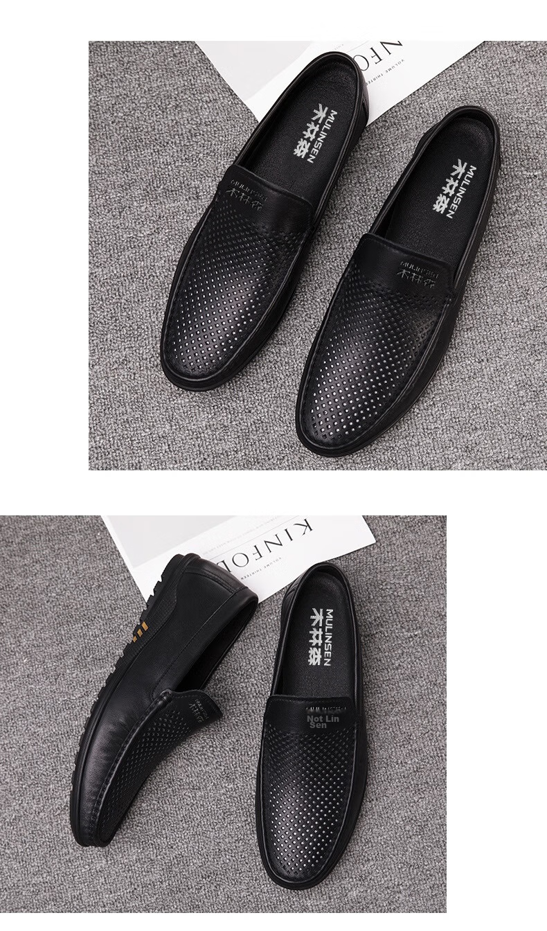 MULINSEN Men's Shoes, Top-Grain Leather, Business Casual Soft-Soled Loafers, Size 42, Black, 19591 21