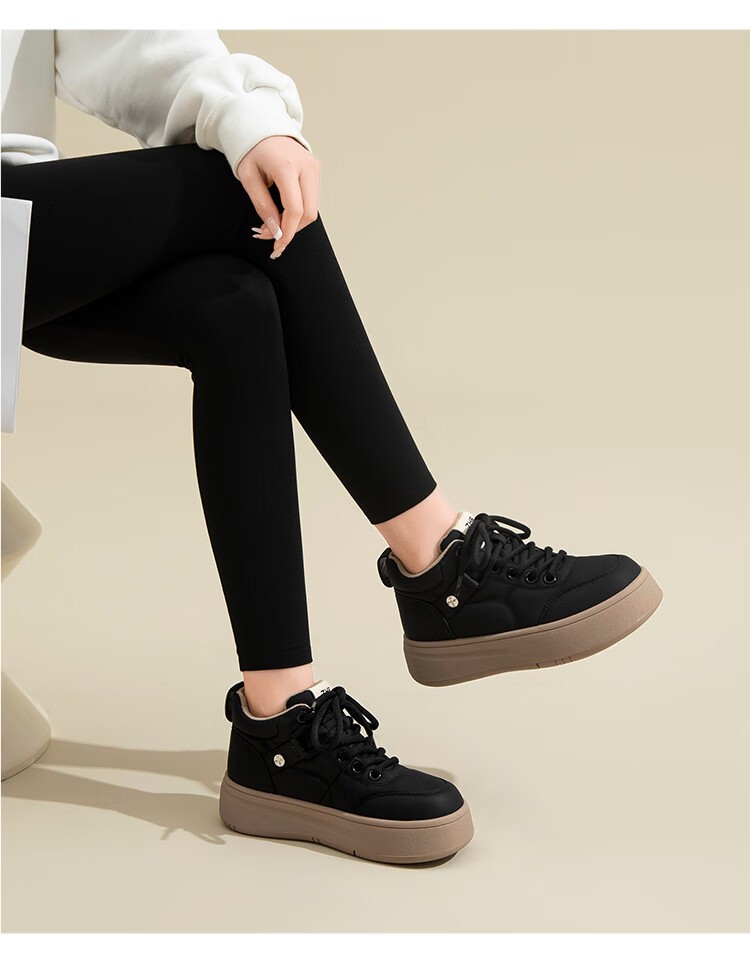ZHR Cotton Shoes for Women, Winter Fleece-Lined Versatile High-Top Women's Shoes, Round Toe Thick-Soled Comfortable Casual Shoes for Women EJ38A Beige 39 13