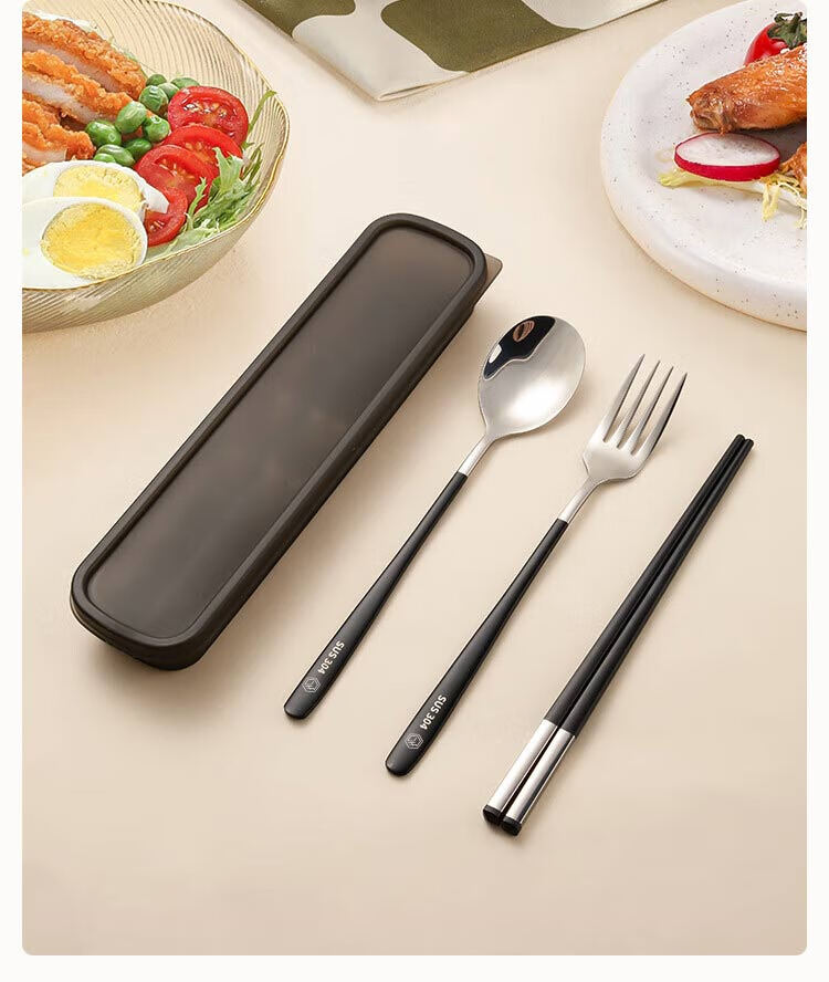 JD Original Cute Space Capsule Portable Cutlery Set, 304 Stainless Steel Spoon And Chopsticks, Elementary School Student Takeaway Cream-Colored Tableware 11