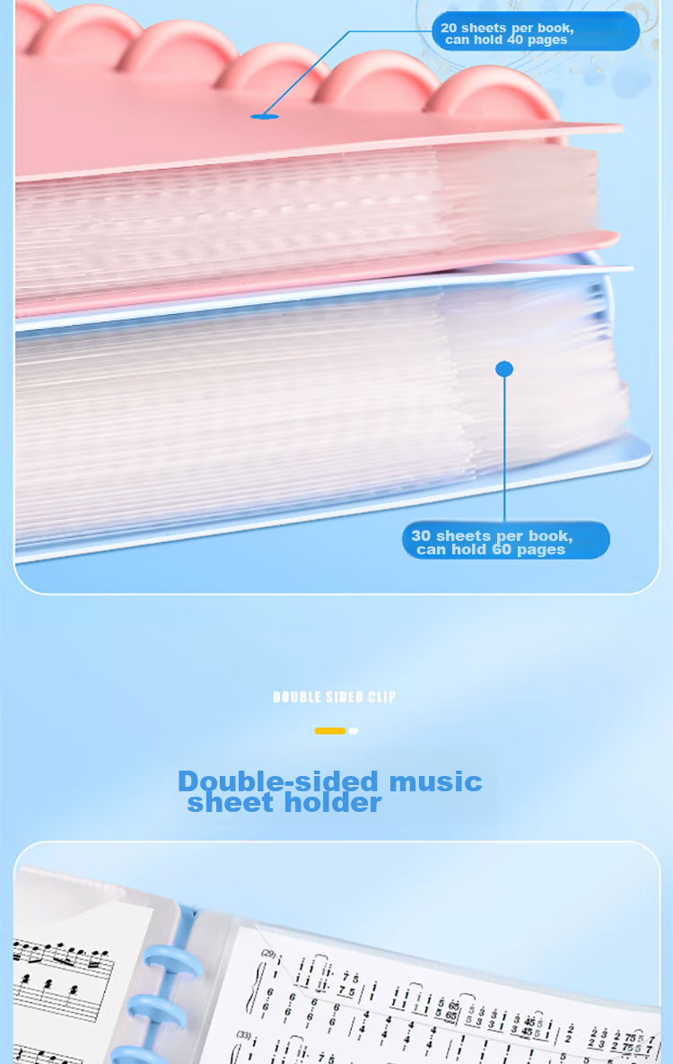 SUNWOOD 30 Sheets 60 Pages A4 Mushroom Clip Music Folder, Sheet Music Folder Document Holder, Guitar And Guzheng Score Folder, Staff Paper Folder, 1387-30 Pink 5