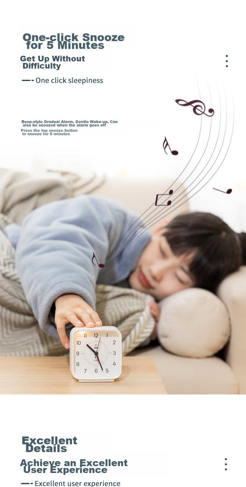 Deli Niusai Series Round Mini Desk Clock, Luxury Low-Noise Design with Soft Night Light for Lazy Sleepers, Green NS886 Back-To Season New Year Gift 5