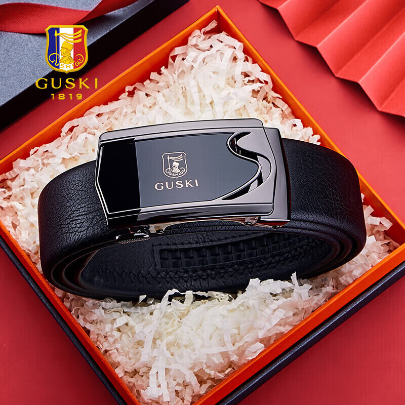 GUSKI Genuine Leather Belt for Men with Automatic Buckle, Business Trouser Belt in Gift Box, Birthday Present for Boyfriend Or Husband