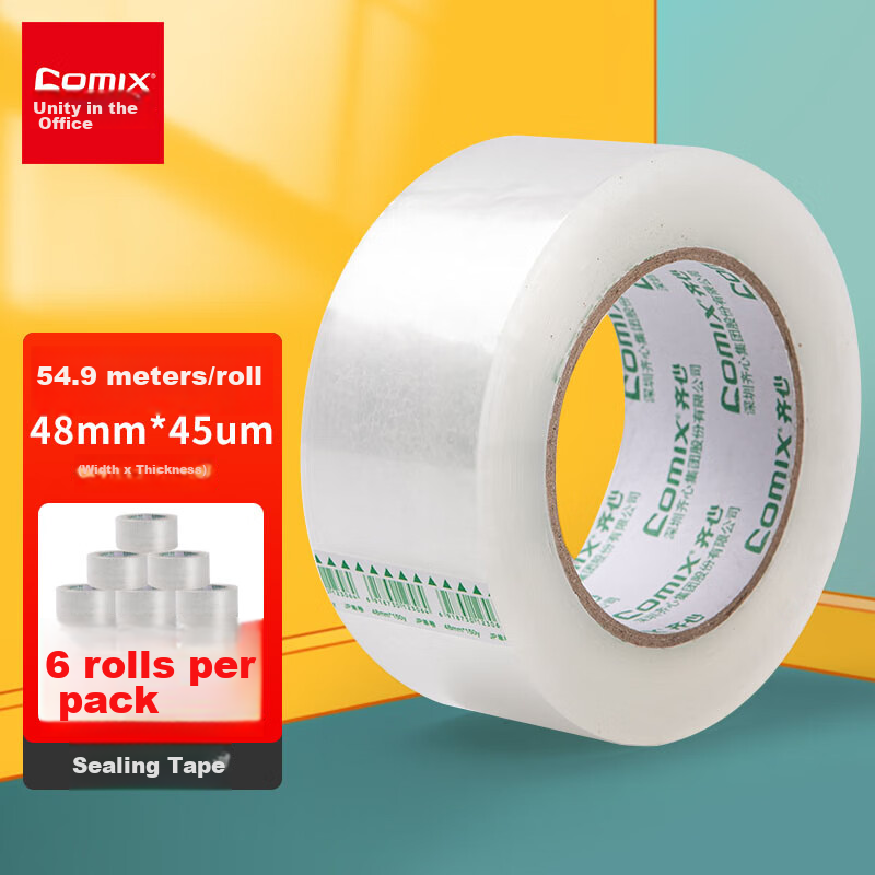 COMIX Transparent Tape/wide Tape/boxing Tape Express Packaging Tape Transparent 6 Rolls Wide 48mm*60y*45um Length 54.9 Meters/roll JP4806-6