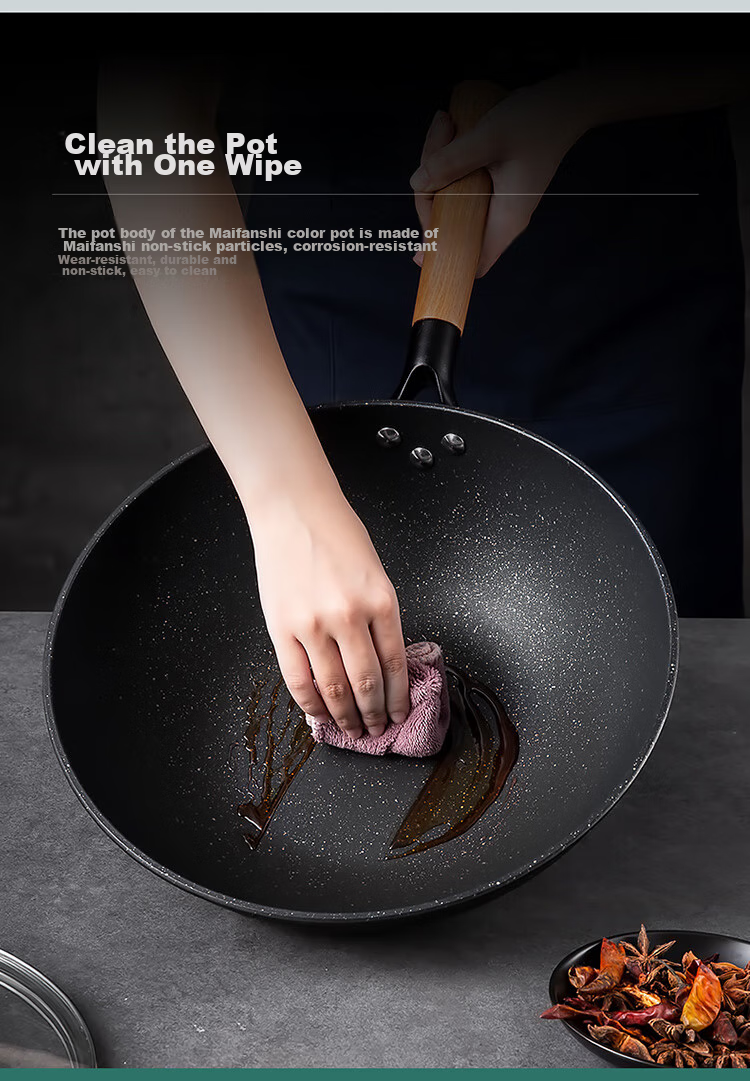 MAXCOOK Non-Stick Wok, 32cm Iron Pan with Wooden Spatula, Compatible with Gas And Induction Stoves, Non-Stick Coating MCC588 9