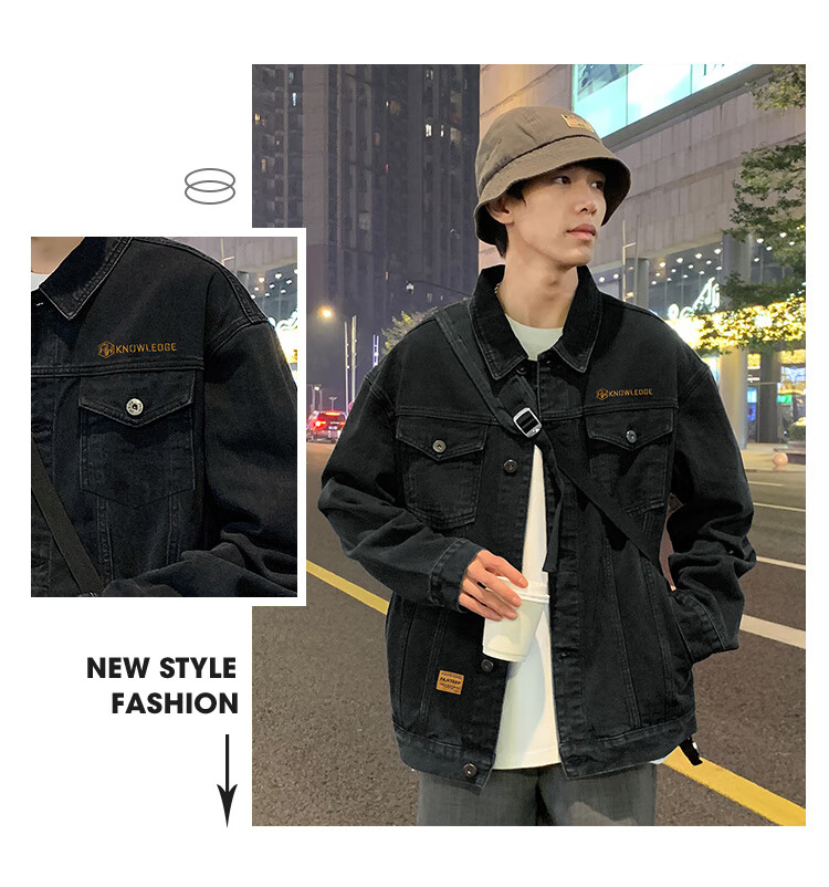 TonLion 2024 Men's Lapel Denim Jacket, Black, Size L 6