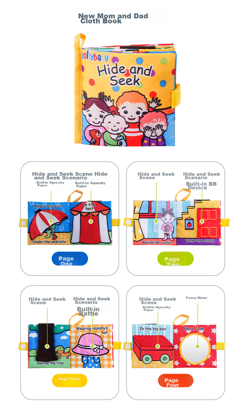 Jollybaby Baby Cloth Book Early Education 0-18 Months Infant Toy Chewable Tear-Resistant 3D Cloth Book Reading Cognitive Training Gift Box 15