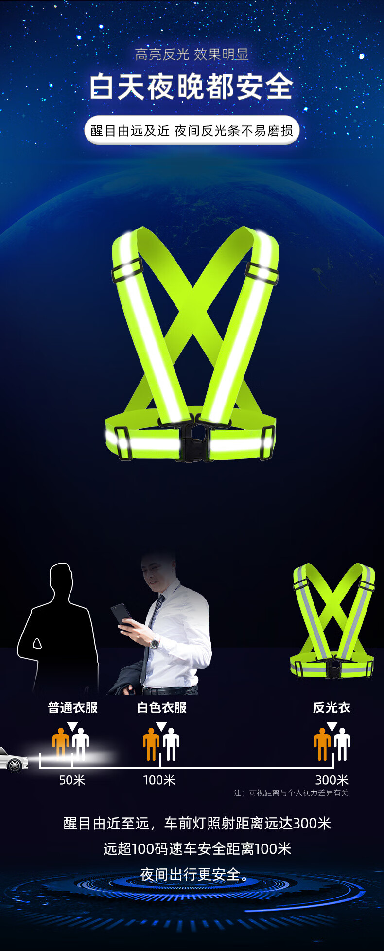 Disguiser Reflective Vest Elastic Reflective Straps Night Sports Warning Protective Sanitation Construction Vest Adjustable Buckle Fluorescent Green 3