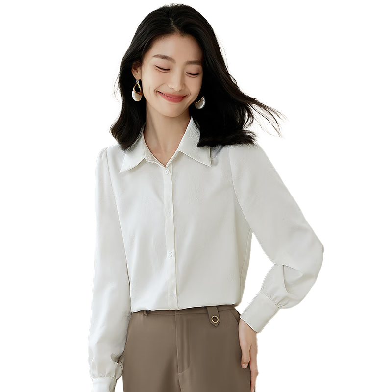 Chushen Spring And Autumn Long-Sleeve Shirt for Women, Textured Pattern Design, New Chinese-Style Elegant Office Blouse Top S143C2045