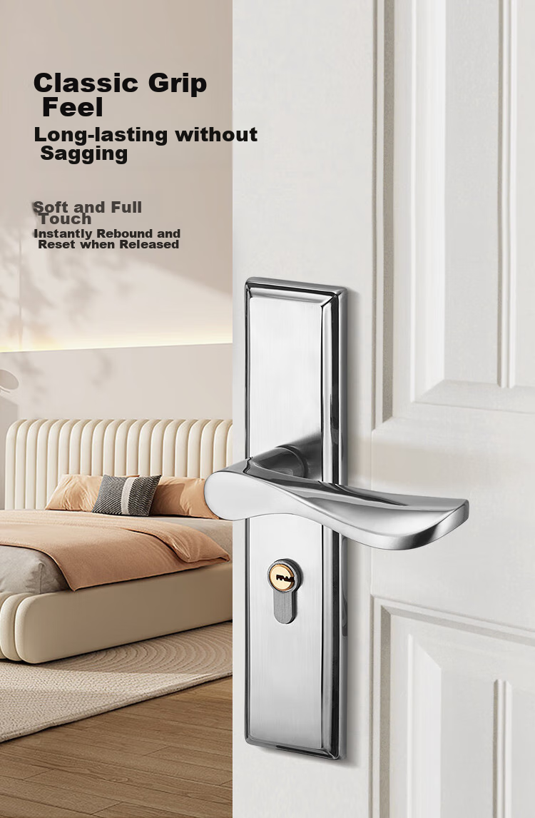 Fly.Globe Door Lock, Interior Bedroom Door Lock, Anti-Theft Stainless Steel, No Hole Modification Required, Adjustable Hole Spacing, Wooden Door Lock 7