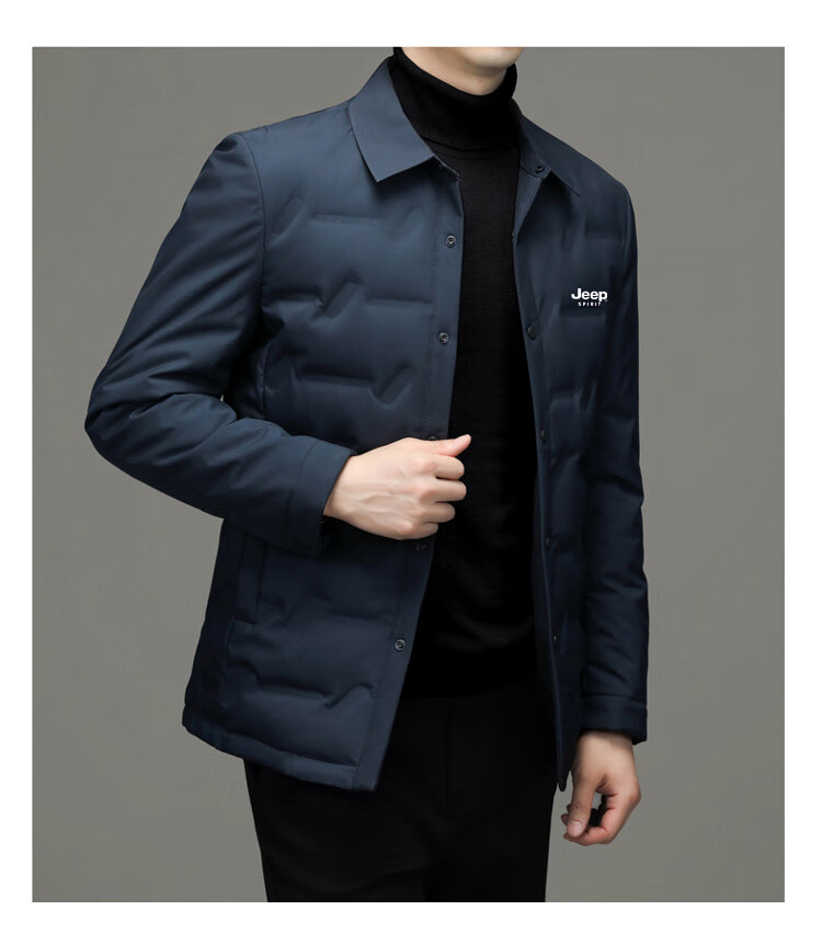 JEEP SPIRIT Men's Autumn Winter Business Casual Lapel Lightweight Warm Loose Down Jacket Black L 5