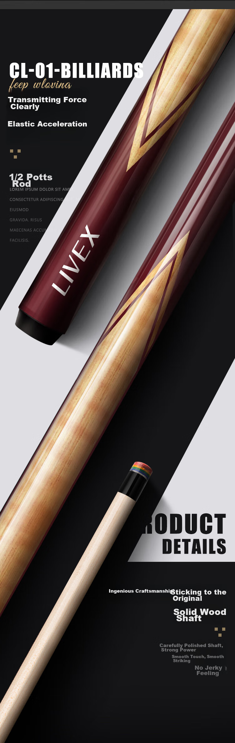 LIVEX Charlie Pool Cue, Large Tip Cue, Chinese 8-Ball Two-Piece Billiard Cue, American 16-Ball Pool Cue, with Cue Tube 4