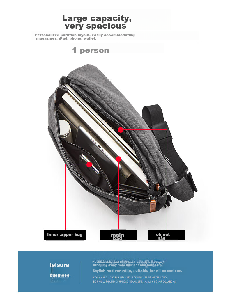 BOSTANTEN Men's Shoulder Crossbody Bag, Trendy Student Backpack, Large Capacity Multifunctional Handbag, Briefcase, Messenger Bag for Me 7
