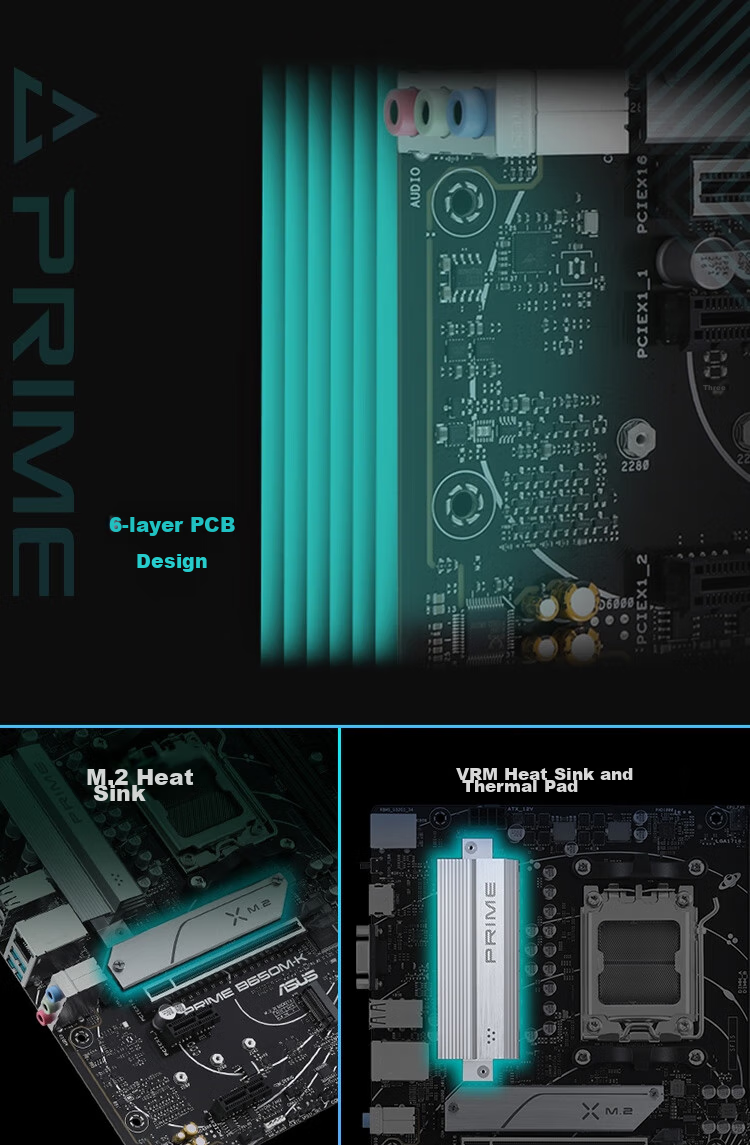 ASUS PRIME B650M-K Motherboard, Supports DDR5 CPU 9600X/7600X/9500F (AMD B650/socket AM5) 9