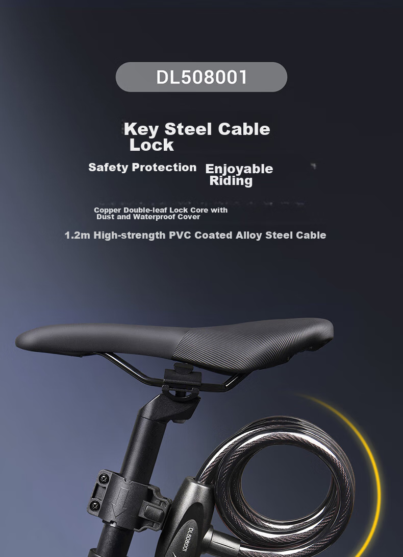 Deli Bicycle Lock, Mountain Bike Lock, Steel Cable Anti-Theft Lock, Portable Cycling Lock, Bicycle Accessories, Cycling Equipment, 1.2 Meters 2