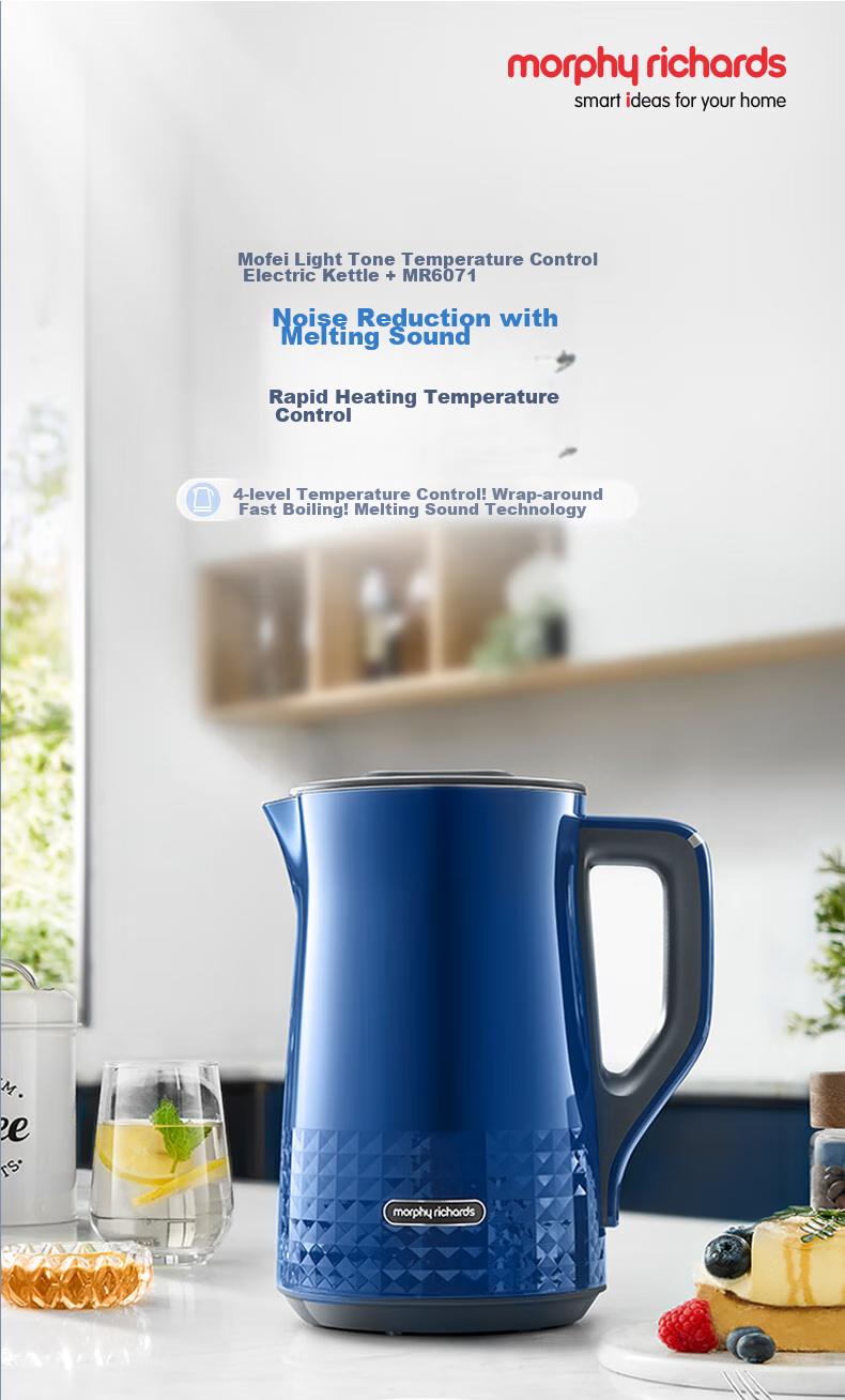Morphyrichards Soft Sound Electric Kettle, Water Boiler, Hot Water Kettle, Household Constant Temperature Insulated Kettle, 1.5L Stainless Steel 304 Double-Layer Anti-Scalding Real-Time Temperature Display Kettle MR6071 White 1
