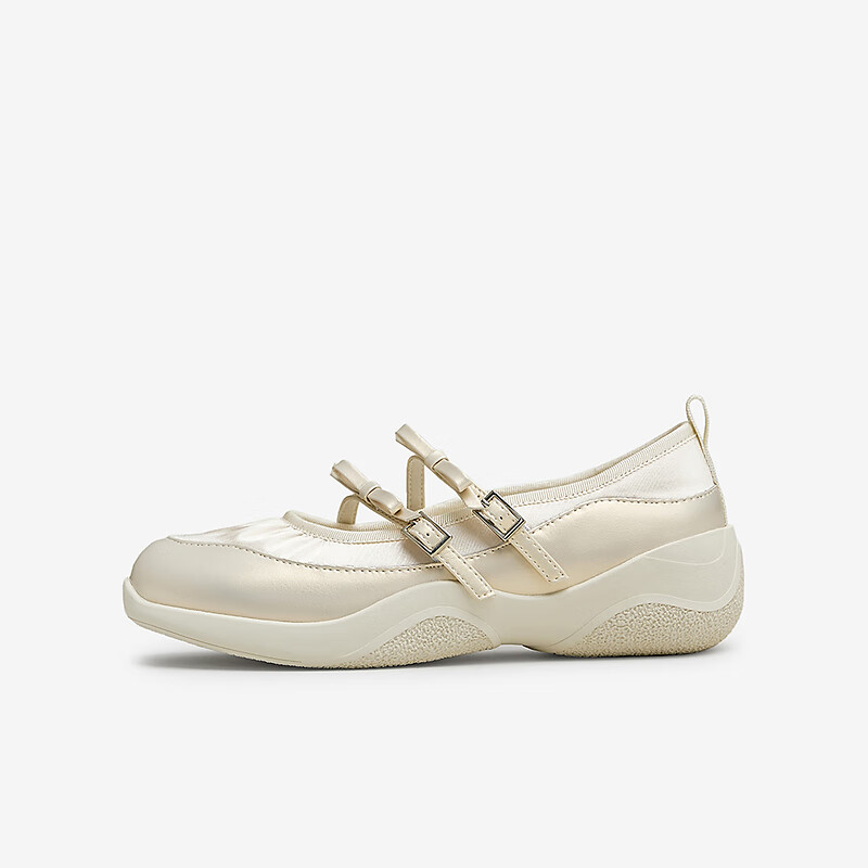TATA Silver Casual Mary Jane Shoes for Women, Sporty Ballet Flats, Autumn Season CGA02CQ4, Beige, Size 36