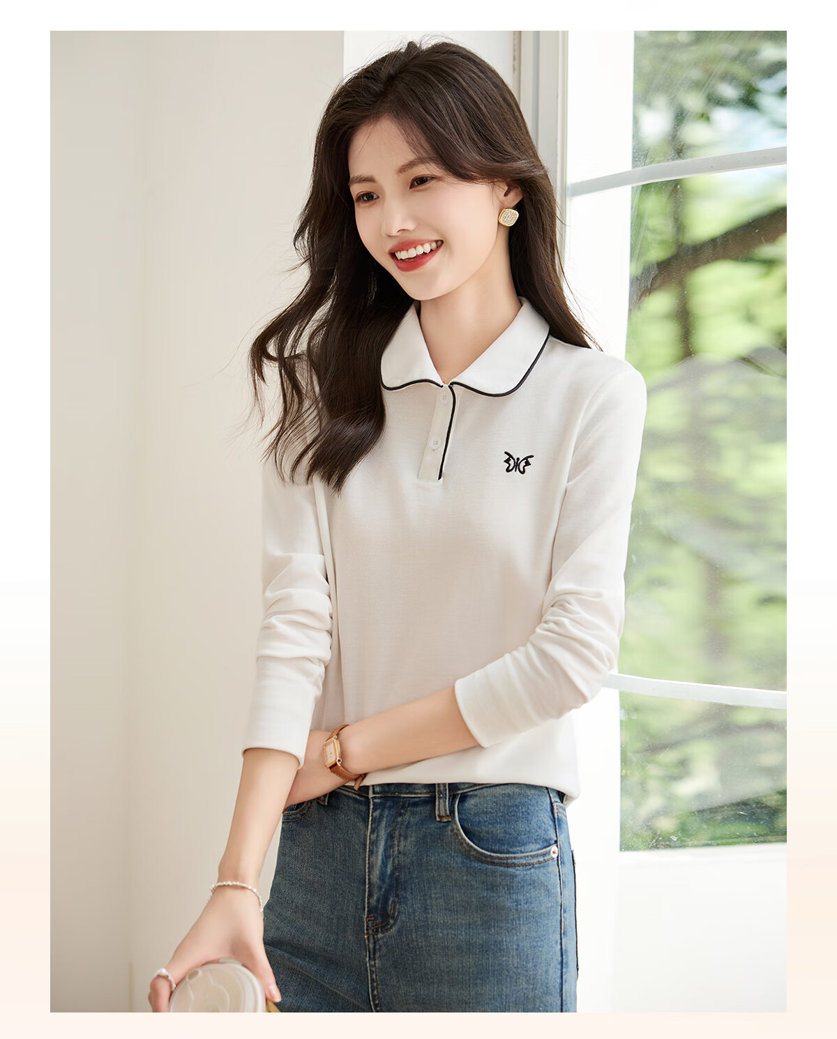 Taxiang Women's Short-Sleeve T-Shirt, Versatile Ladies' Polo Shirt, Casual Letter-Design Collared T-Shirt Top T144T1843 4