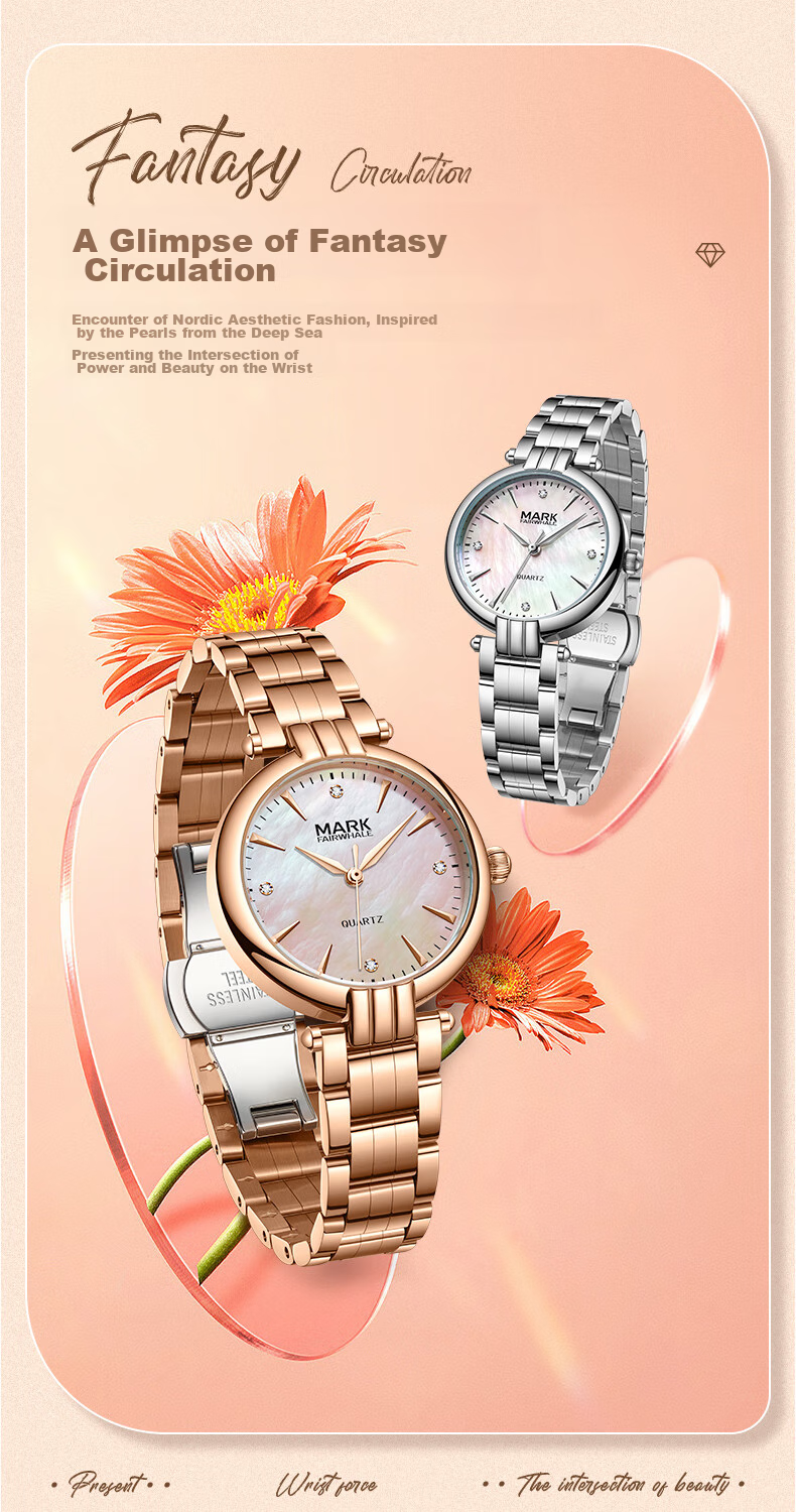 MARK FAIRWHALE Small Petal Watch for Women with Diamond-Inlaid Mother-Of Dial, Quality Waterproof Chinese Watch, Birthday Gift for Girlfriend 3640 2