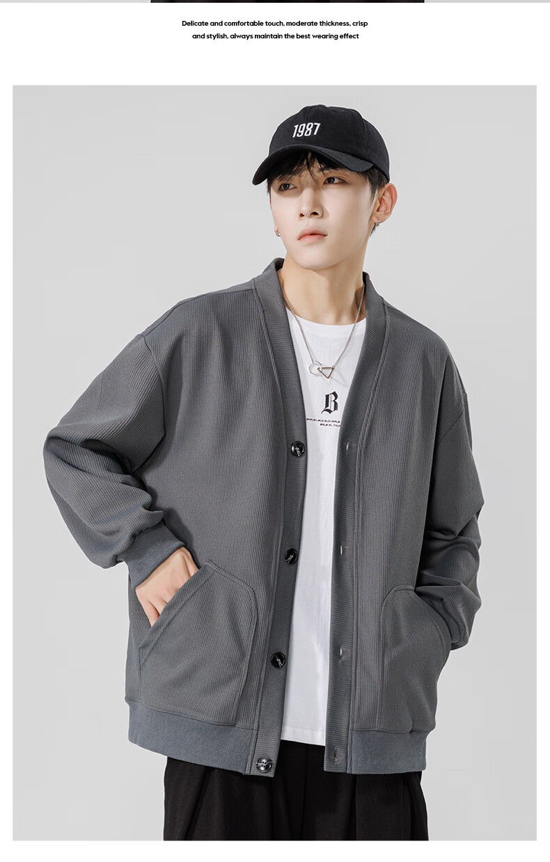 MMOPTOP Japanese-Style Solid Color Knit Sweater, Long-Sleeved Men's Spring And Autumn Vintage Loose V-Neck Cardigan MT2350 Black M 18