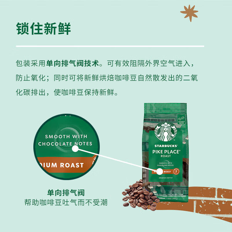 星巴克（Starbucks）派克市场咖啡豆200g 中烘100%阿拉比卡豆门店同款 手冲黑咖啡