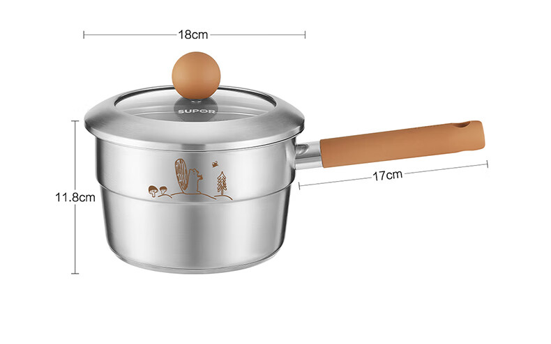 SUPOR Milk Pot, Baby 316L Stainless Steel Food Pot, for Baby Noodles, Hot Milk, Soup Pot, Compatible with Induction Cooker, 18cm 26