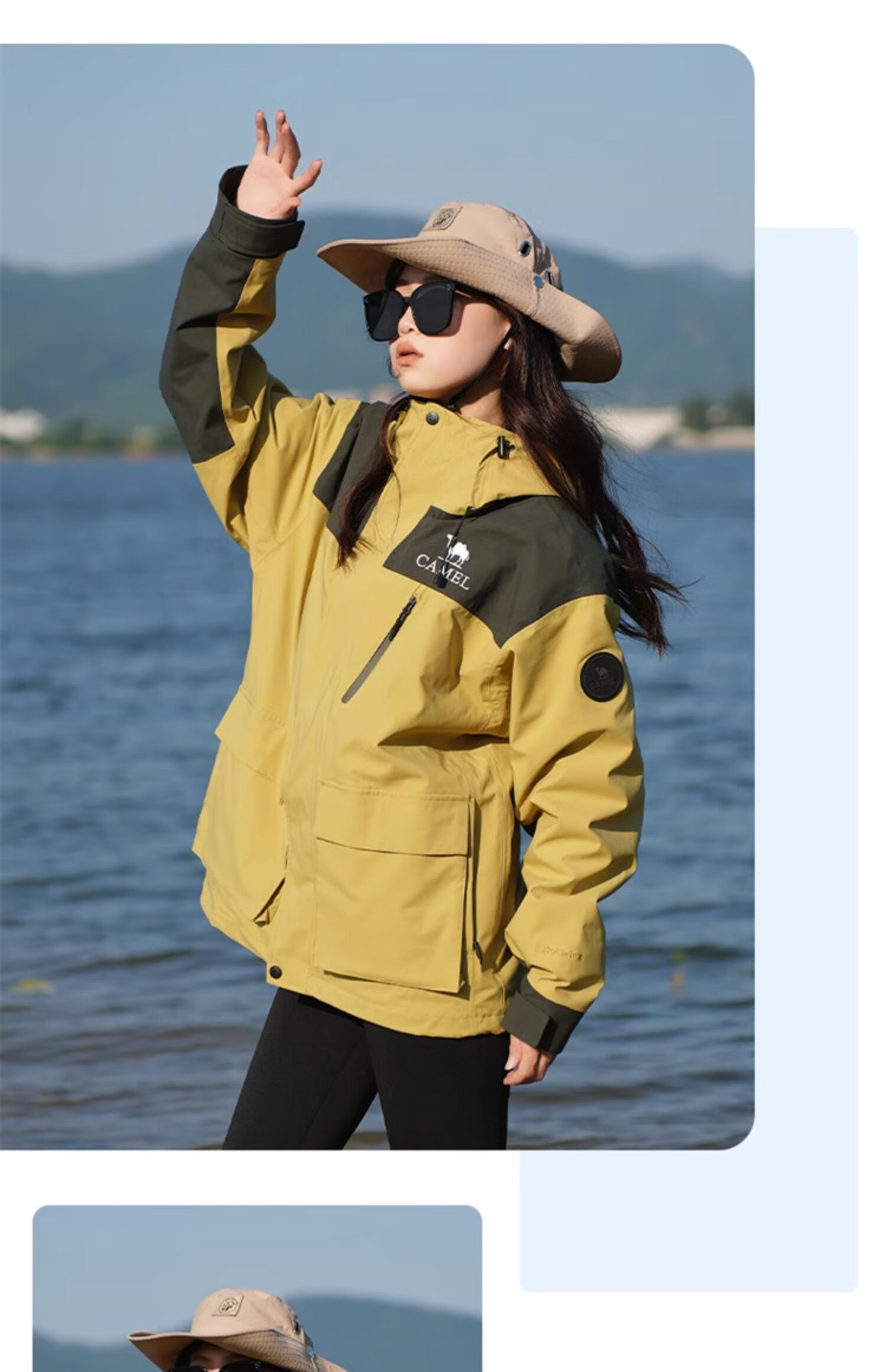CAMEL Three-In Outdoor Jacket, Hiking Windproof Waterproof Coat, Camping Trekking Outerwear, O606, Phantom Black, XL 24