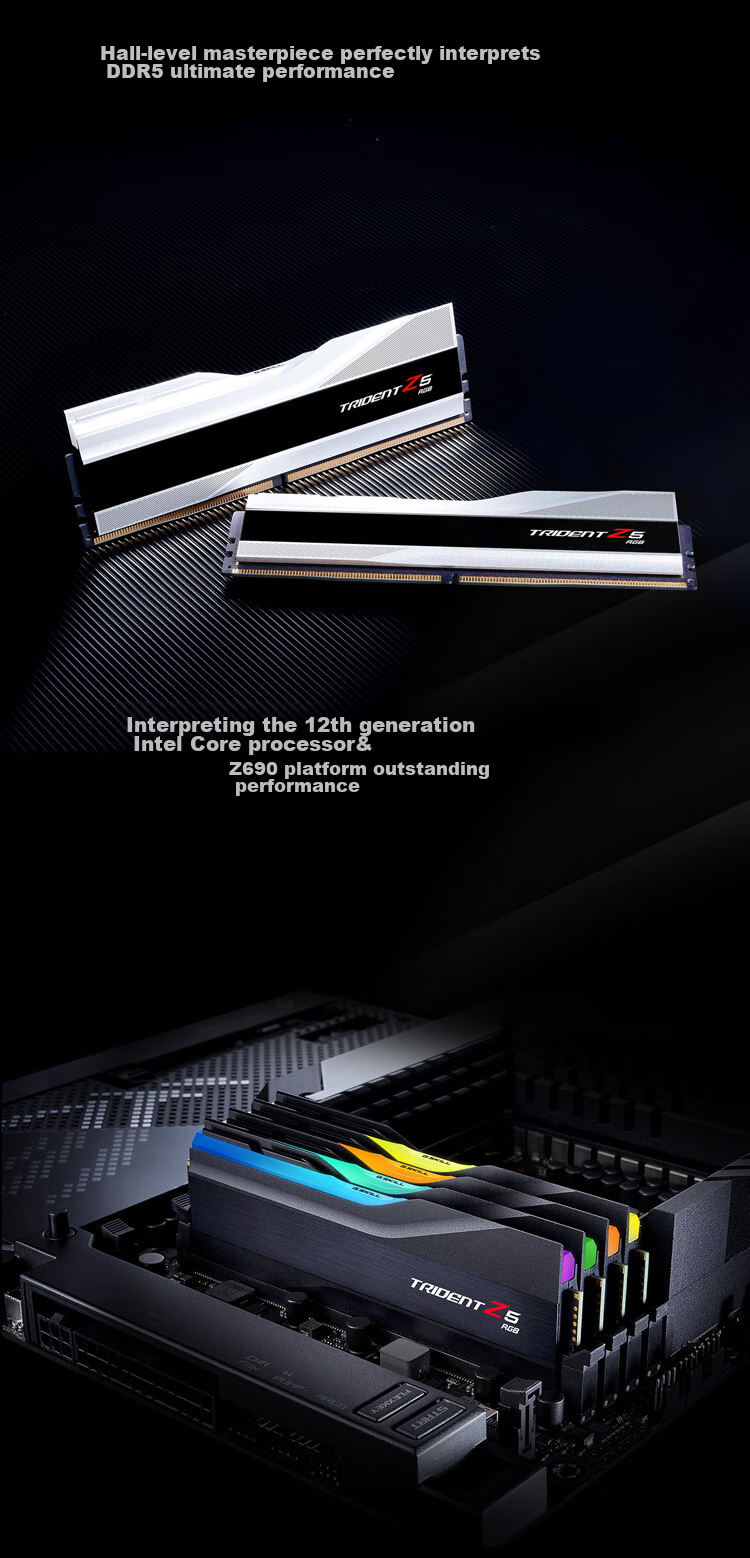 G.SKILL, 64GB (32G X 2) Kit, DDR5 6000MHz, Desktop Memory Module - Trident Z RGB Light Bar (Dark Mist Black)/C36 13