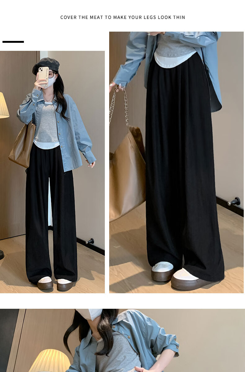 LangSha Lazy Style High Waist Loose Fit Floor-Length Pants for Women Spring and Summer Casual Wide Leg Pants 9