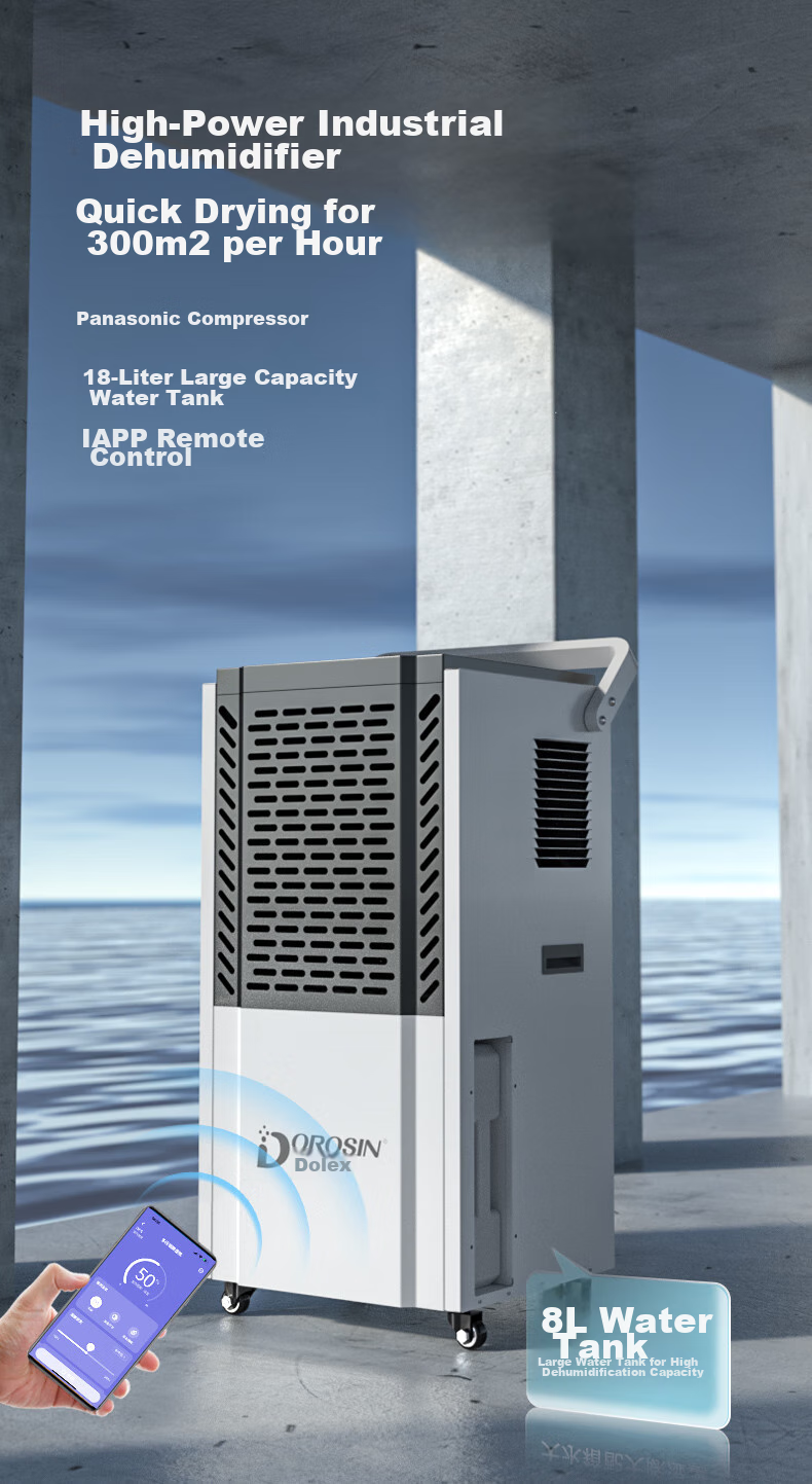 DOROSIN Industrial Dehumidifier, Dehumidification Capacity 110 Liters/Day, 350 Square Meters High-Power Commercial Dehumidifier for Villas, Workshops, Warehouses, Renovation Drying Machine, Direct Drainage DR-1502L 2