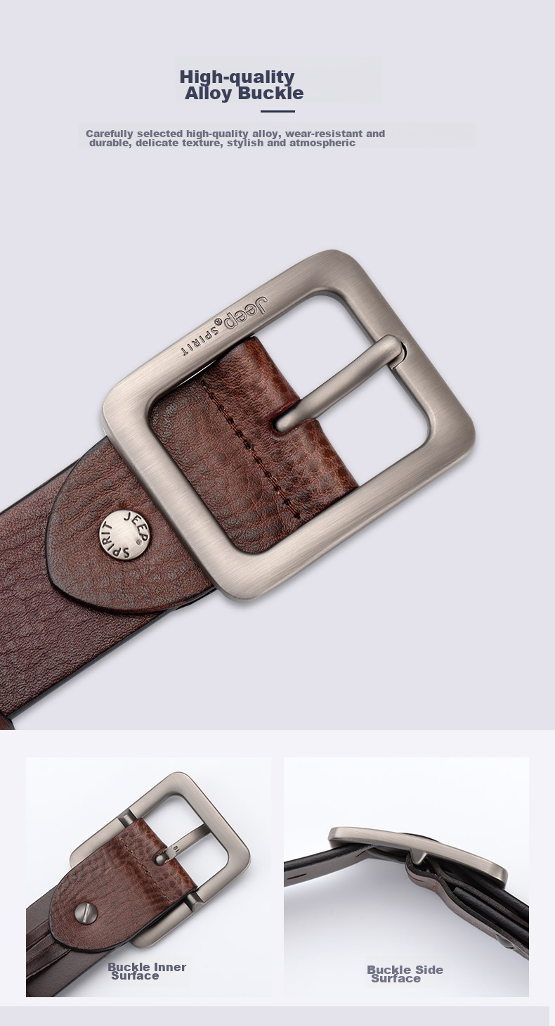 JEEP SPIRIT Men's Belt with Pin Buckle, Top-Grain Leather, Casual Business Trouser Belt, Birthday And Father's Day Gift for Young And Middle-Aged Me 9