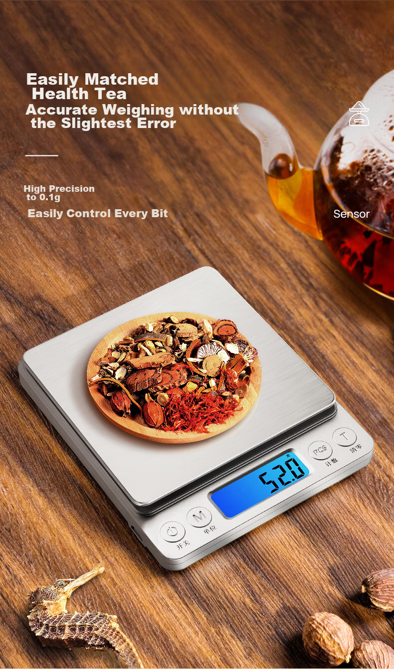 Meilen Electronic Kitchen Scale, Small High-Precision Baking Scale, Gram Weighing Food Scale, Stainless Steel Surface, 0.1g 8
