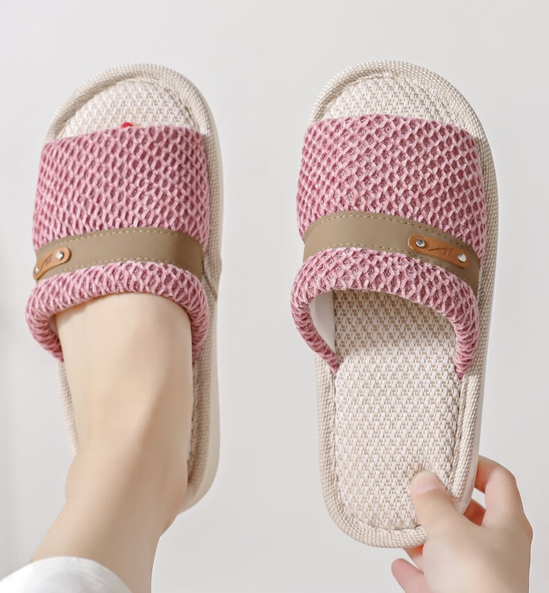 Huili Linen Slippers for Men And Women, Sweat-Absorbing And Breathable Home Shoes, Indoor All-Season Floor Slippers HL0215 Pink Size 40-41 13