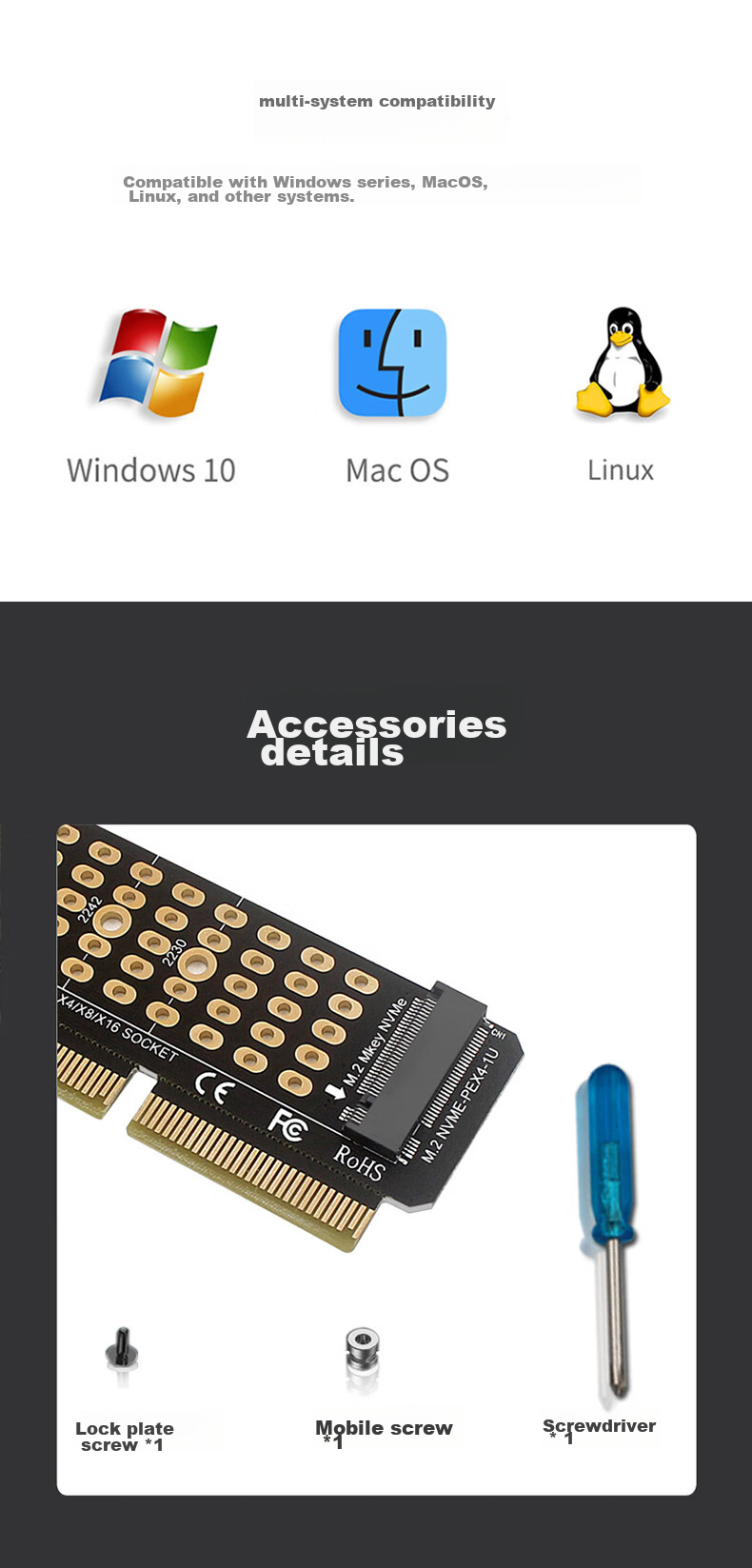 LinkStone PCIe to M.2 NVMe Expansion Card Compatible with PCIe 4.0/3.0, Suitable for Desktop Computers And Chassis, X4/X8/X16 Expansion SSD Adapter Card 5