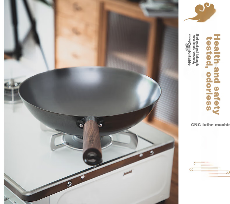 Dianjiang Cast Iron Round Bottom Wok, 32cm Traditional Cast Iron Pan, Household Cooking Pan, 32cm, Non-Coated, Lightweight, Rust-Resistant 6