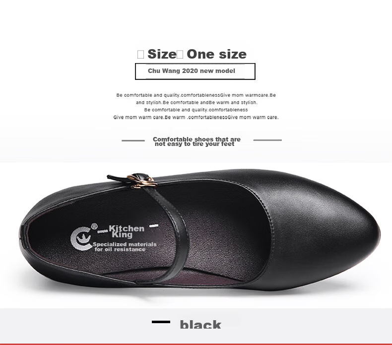 Chuwang Women's Flat Chef Shoes, Waitress Standing Work Shoes, Non-Slip Soft Sole Kitchen Shoes, 2005 Black, Size 37 3