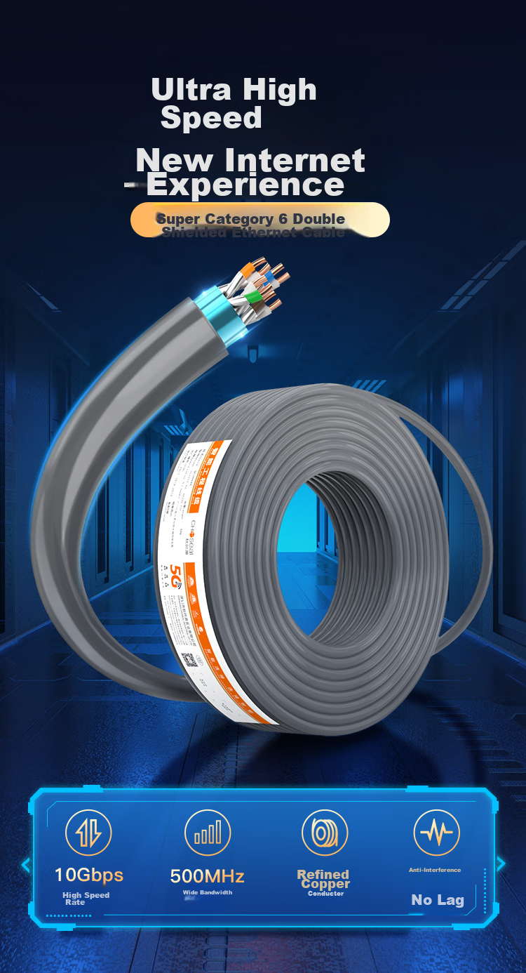 CHOOSEAL (CHOSEAL) Cat6A Double-Shielded Ethernet Cable, 10 Gigabit Anti-Interference Low Attenuation Pure Copper, Engineering Home Network Broadband Cable, Gray, 100 Meters, QS2669AT100 2
