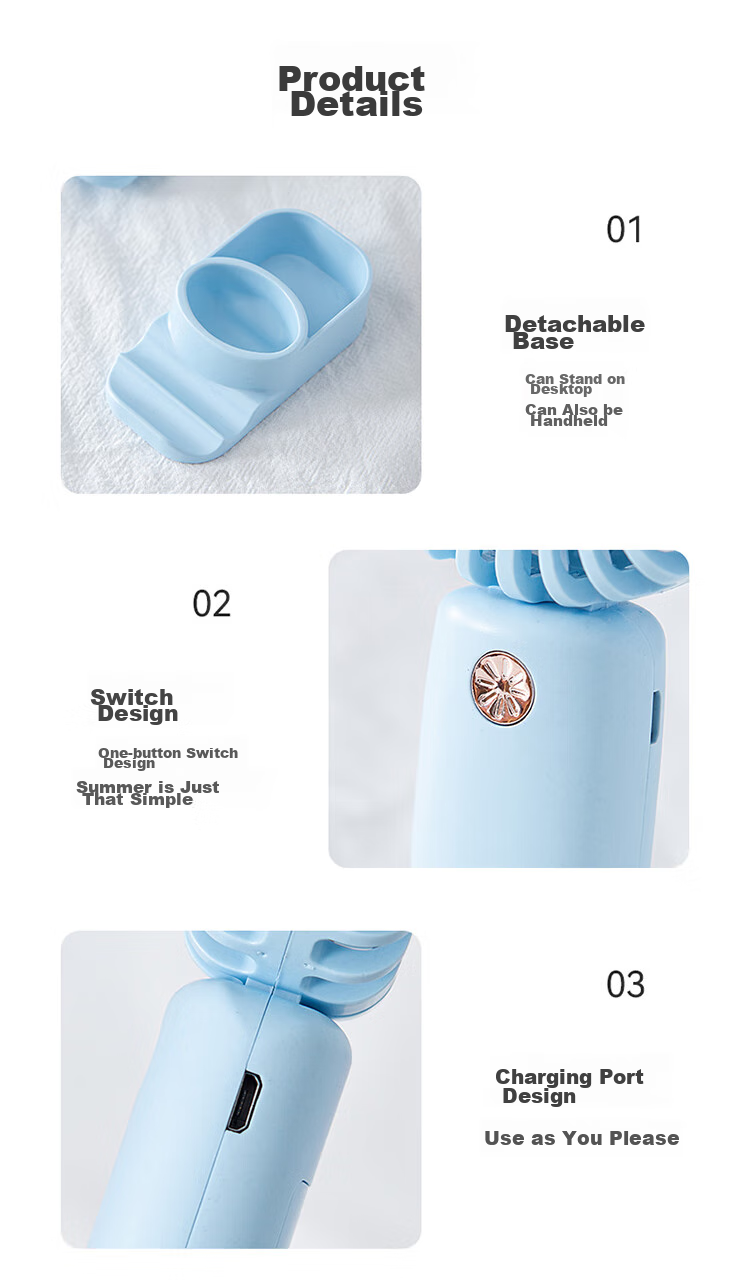 Kingdee Handheld Mini Fan, Small Desktop Electric Fan, Dorm Fan, Mini Outdoor Desk Office Student Powerful Rechargeable High-Power Small Fan, Blue F1008 12