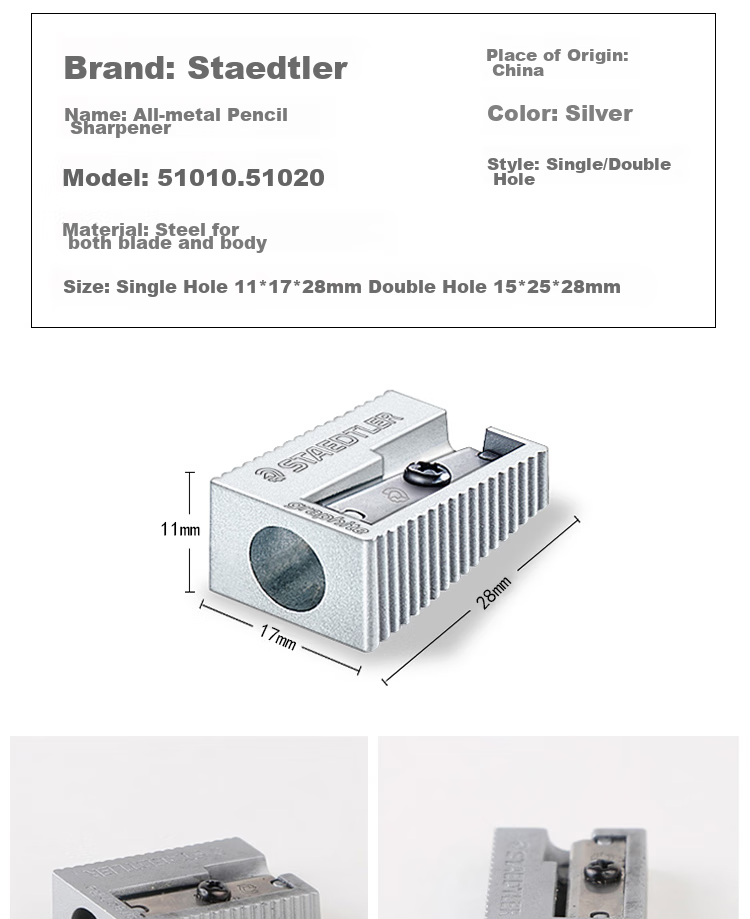 STAEDTLER Pencil Sharpener, All-Steel Rotary Sharpener, Student And Children's Drawing Sketch Art Colored Pencil Tool, Back-To Essential, Single Hole 51010 2
