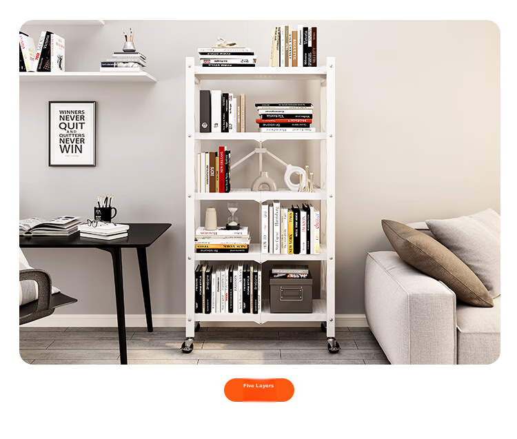 Yicainianhua Floor-Standing Bookshelf for Living Room, No Installation Required, Movable Folding Iron Art Bookcase, Book Storage Rack 6060 12