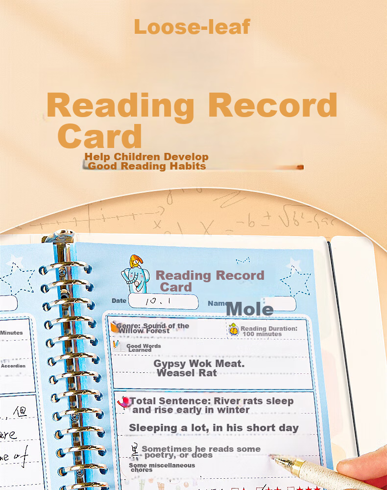 Sannianerban A5/200 Sheets Landscape Blue Extra-Padded Reading Record Card, Reading Notebook, Copybook, Elementary School Student Extracurricular Reading, Good Words And Sentences Collection Book 1