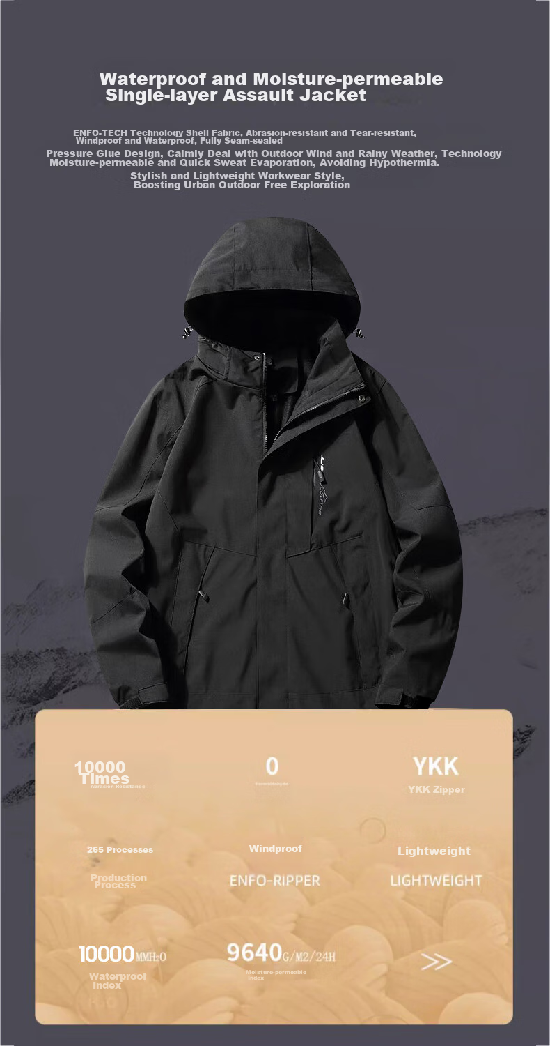 Huili Men's Single-Layer Triple-Protection Hard Shell Mountaineering Jacket, Outdoor Windproof Sports Coat, Versatile Windbreaker for Me 3