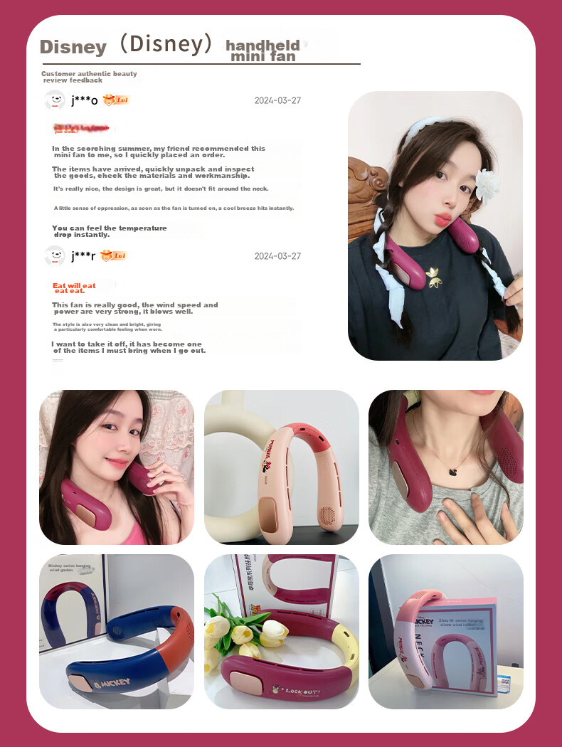 Disney Neck Hanging Fan / Electric Fan High Power Long Battery Life Cooling Ice Compress Bladeless Small Fan Portable Outdoor Travel USB Rechargeable Office Student Dormitory FAN-02 Judy 1