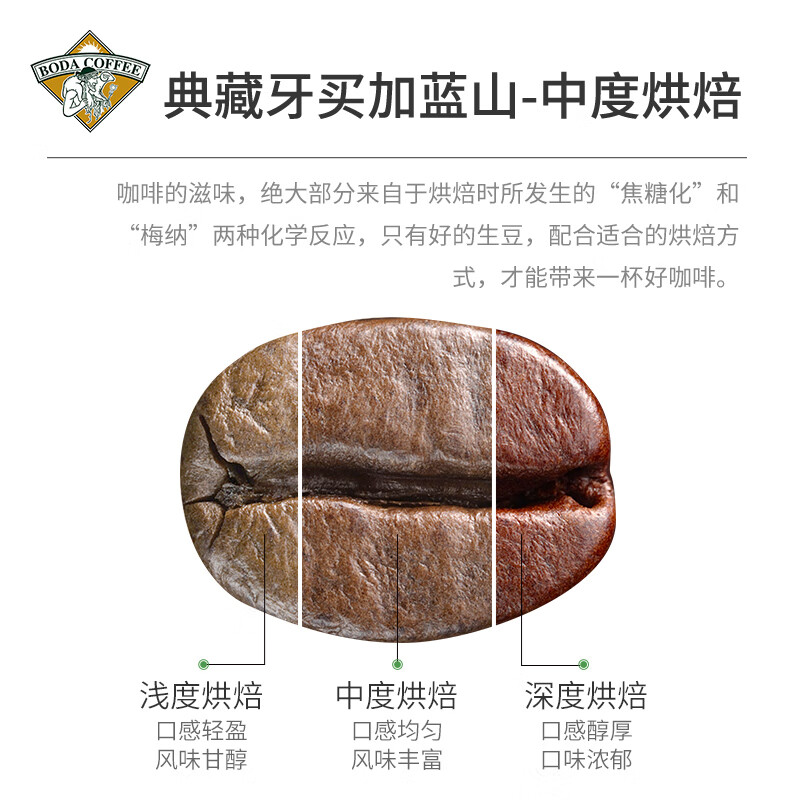 博达典藏牙买加蓝山咖啡豆 进口生豆新鲜烘焙纯黑咖啡豆 500克袋装