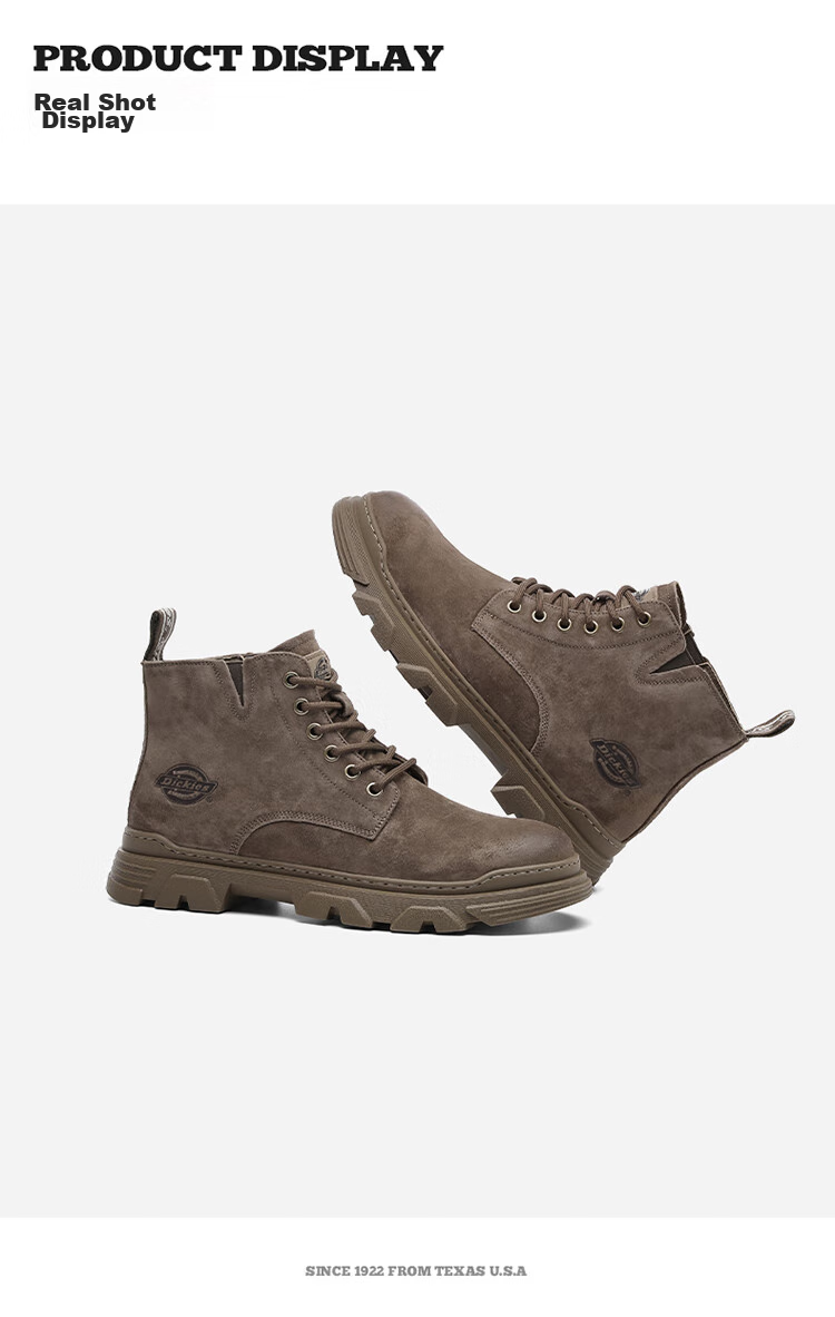 Dickies Men's High-Top Martin Boots, Thick-Soled Boots, Trendy Boots for Men And Women, Work Boots, Camel Color, Size 40 8